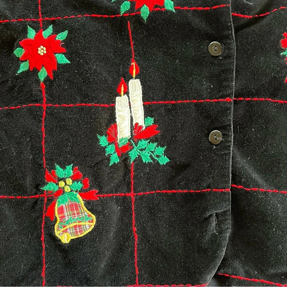 Vintage Victoria Jones Christmas Black Velvet Vest, 100% cotton,  size 22 - Picture 4 of 7